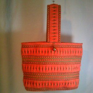 Handbag Tote: Vintage Retro 1970's BOHO Burlap Embroidered.  Never used!
